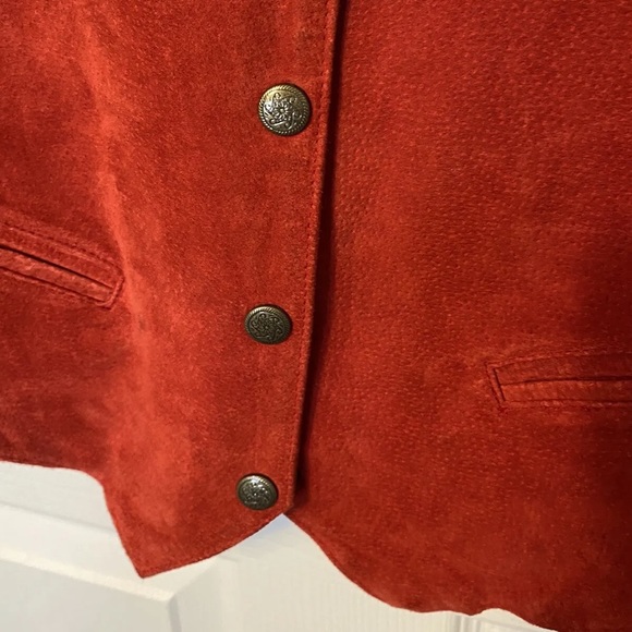 YS Point Le Vintage Red Leather Suede Button Front Tie Back Vest Waistcoat Large - Picture 4 of 6